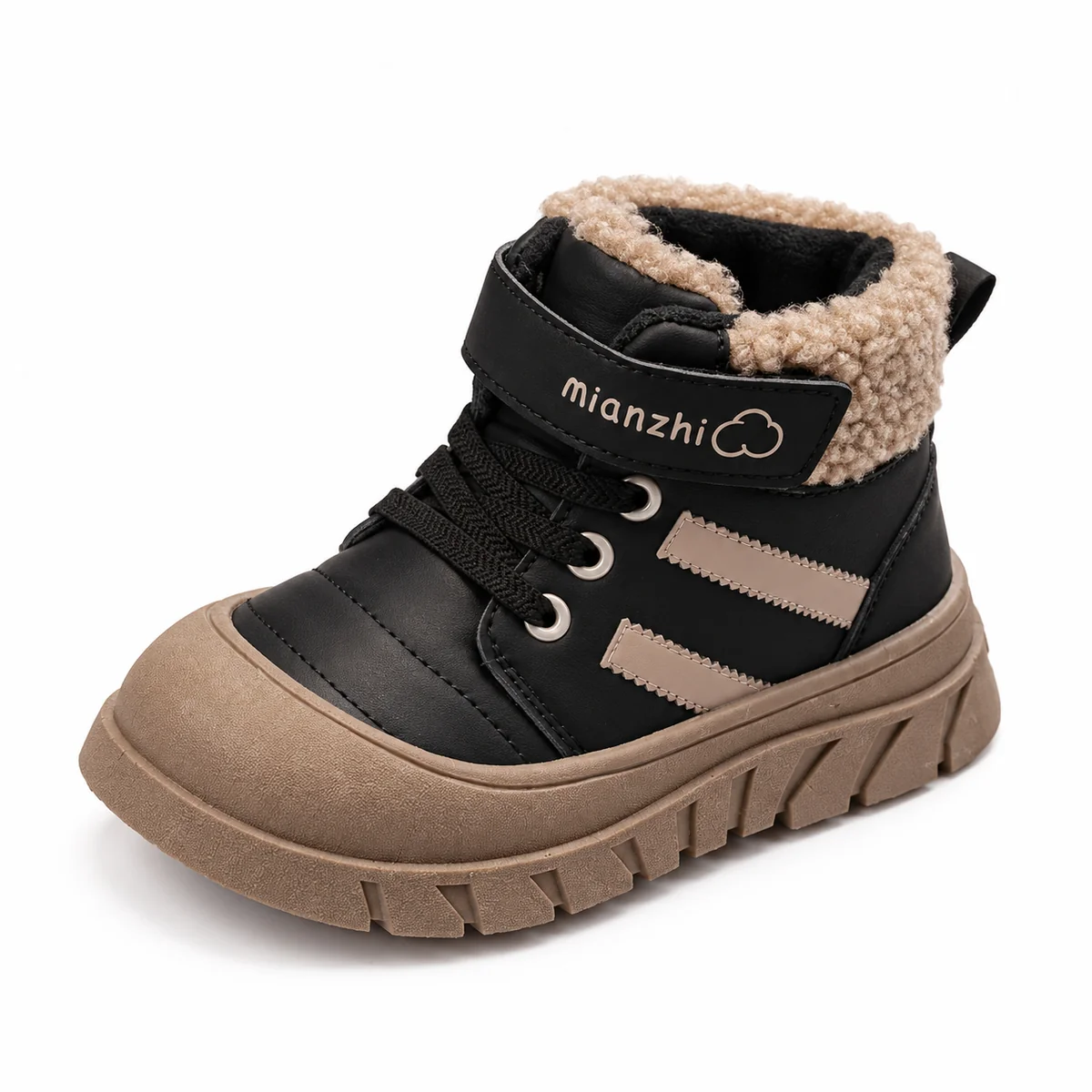 Bottines garçon noires fourrées avec bout contrastant pour hiver
