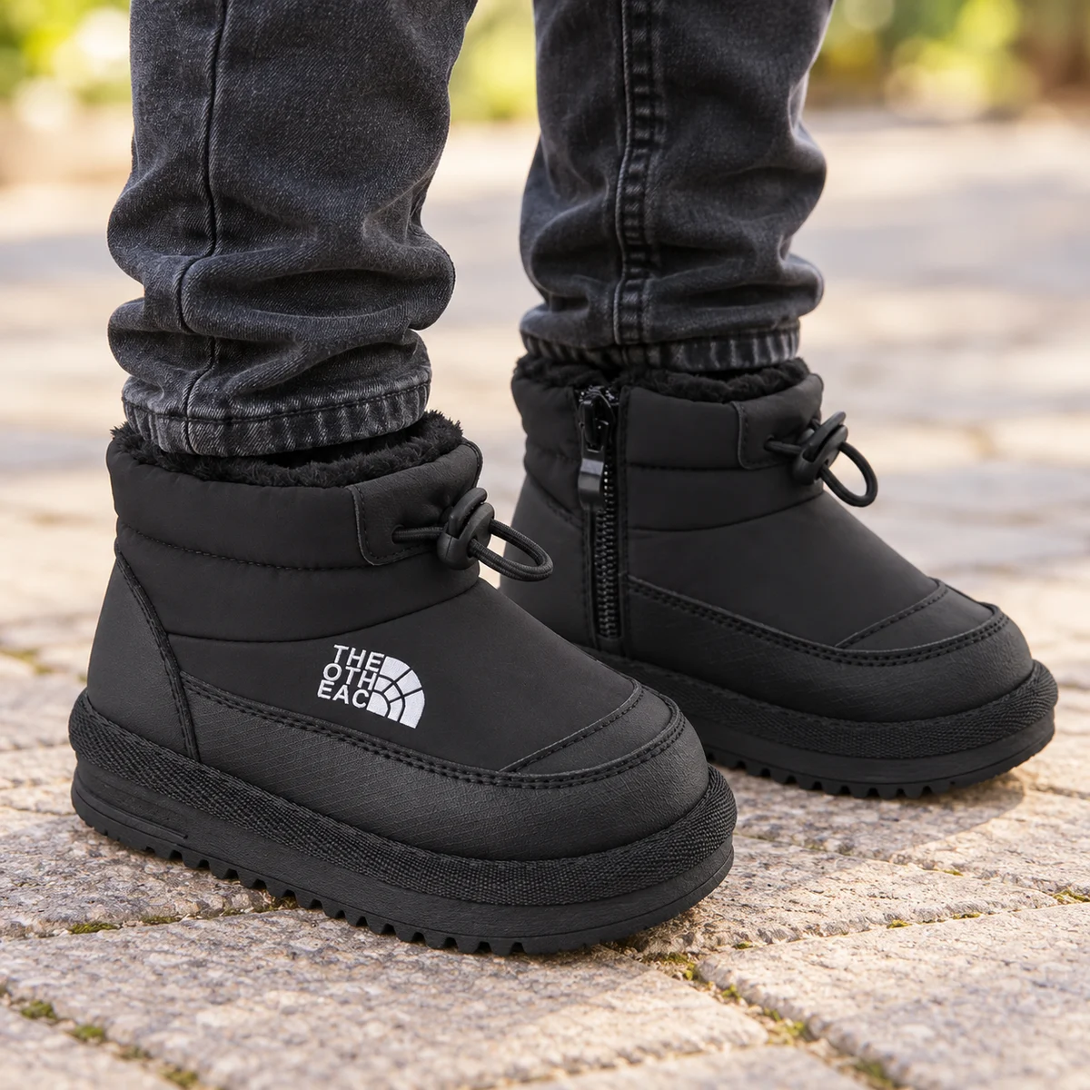 Chaussures garçon noires fourrées à col rembourré et semelle robuste