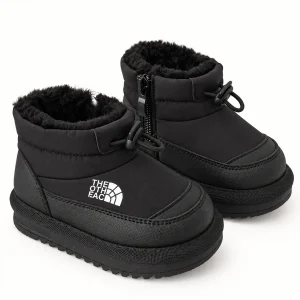 Bottines garçon noires fourrées avec col matelassé pour hiver