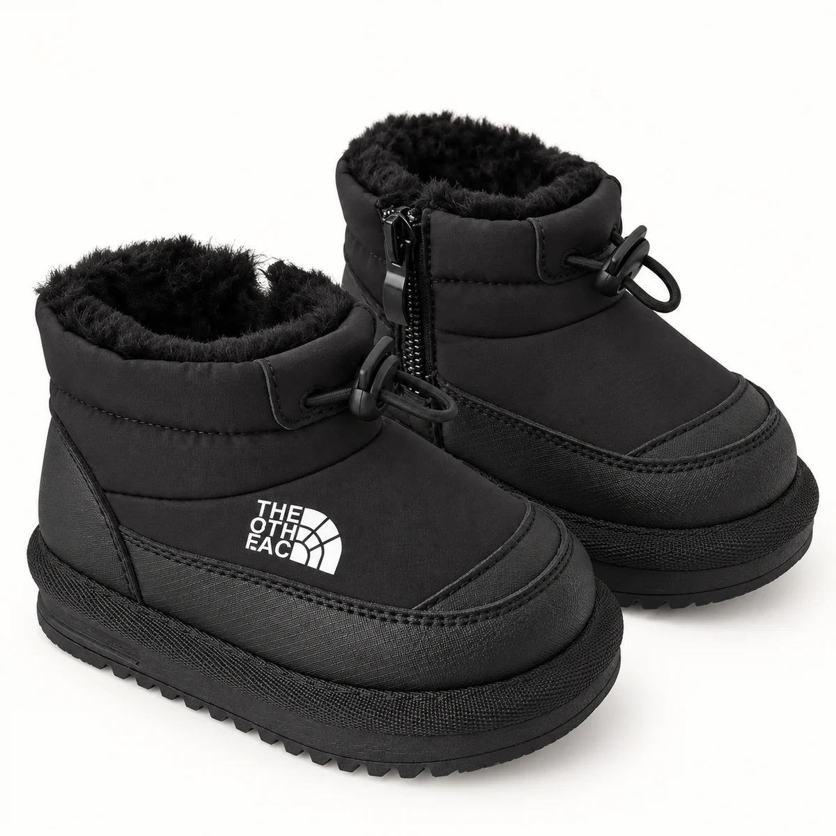 Bottines garçon noires fourrées avec col matelassé pour hiver