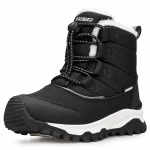 Bottines garçon noires fourrées avec cordon pour hiver