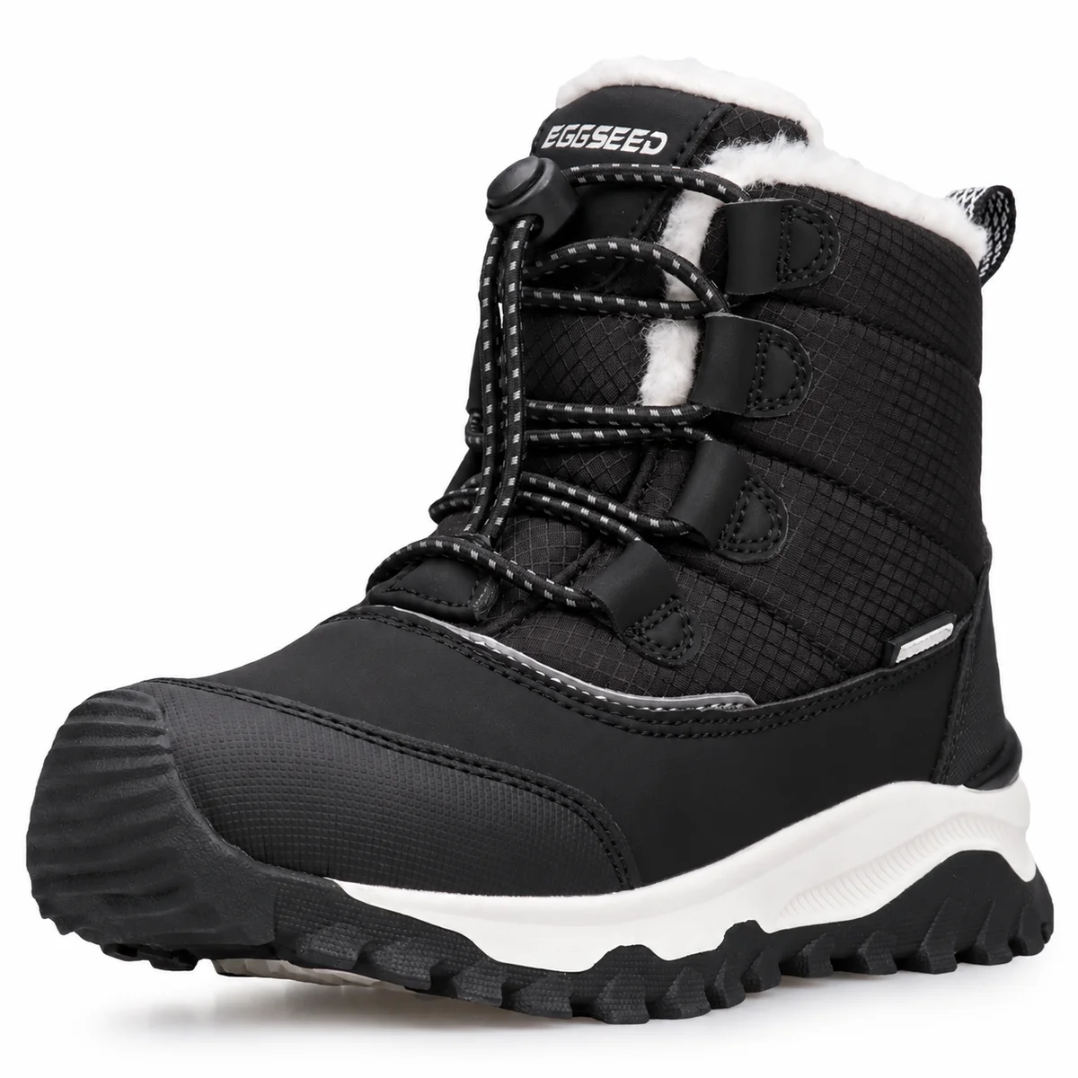 Bottines garçon noires fourrées avec cordon pour hiver