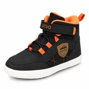 Bottes garçon noires fourrées avec détails oranges pour hiver