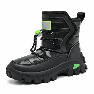 Bottines garçon noires fourrées avec lacets pour hiver durables