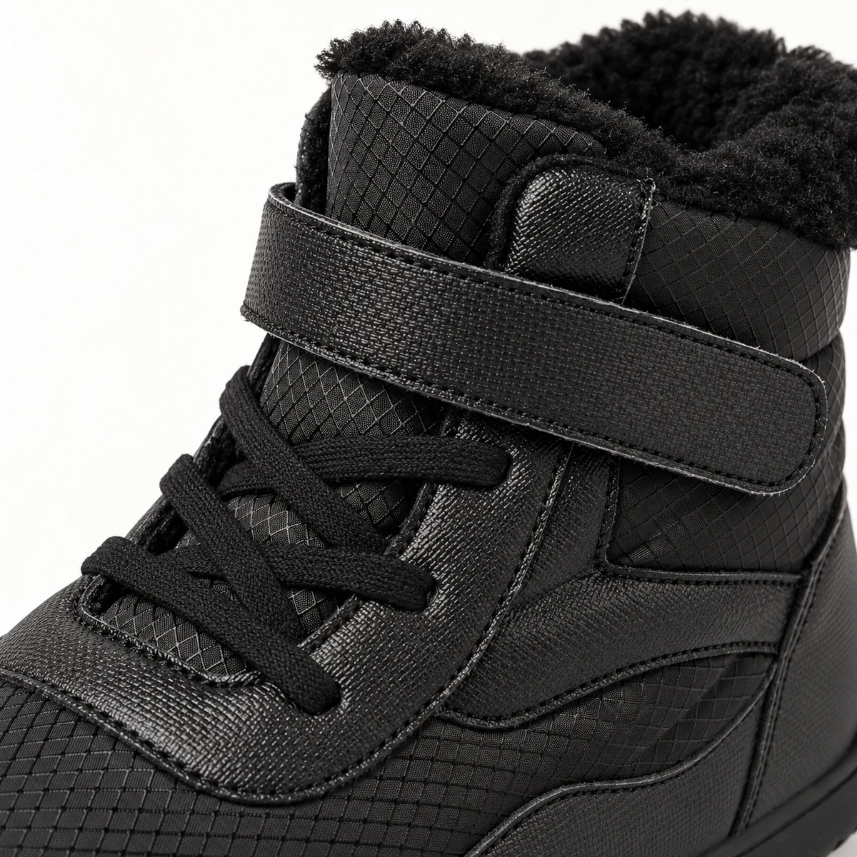 Chaussures garçon hiver noires à scratch et lacets avec doublure chaude