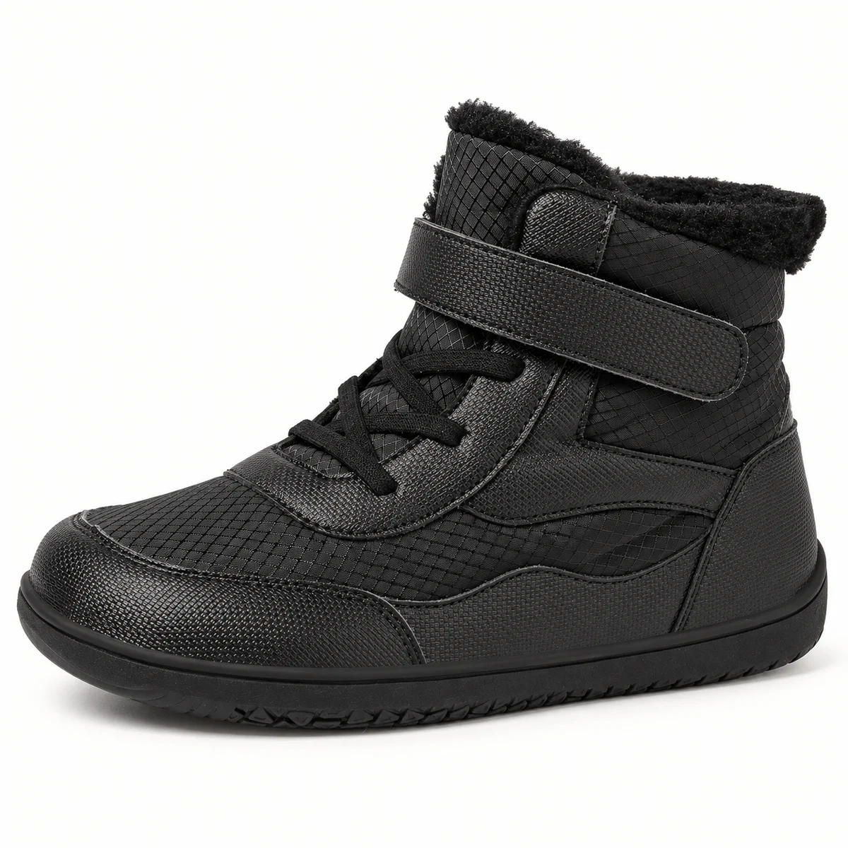 Bottines garçon fourrées noires avec fermeture à scratch et lacets