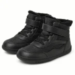 Bottines garçon noires fourrées avec scratch et lacets pour hiver