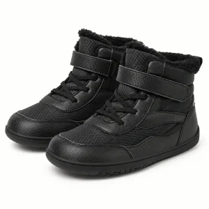Bottines garçon noires fourrées avec scratch et lacets pour hiver