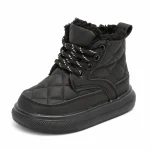 Bottines garçon noires matelassées à lacets et zip pour enfant