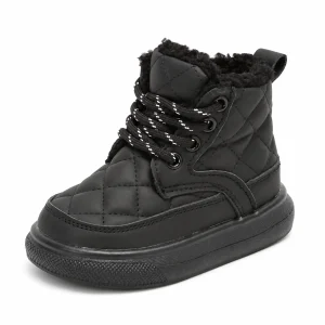Bottines garçon noires matelassées à lacets et zip pour enfant
