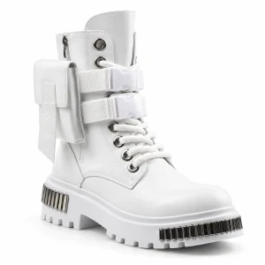Bottines homme blanches à lacets avec brides élégantes et pochette tendance