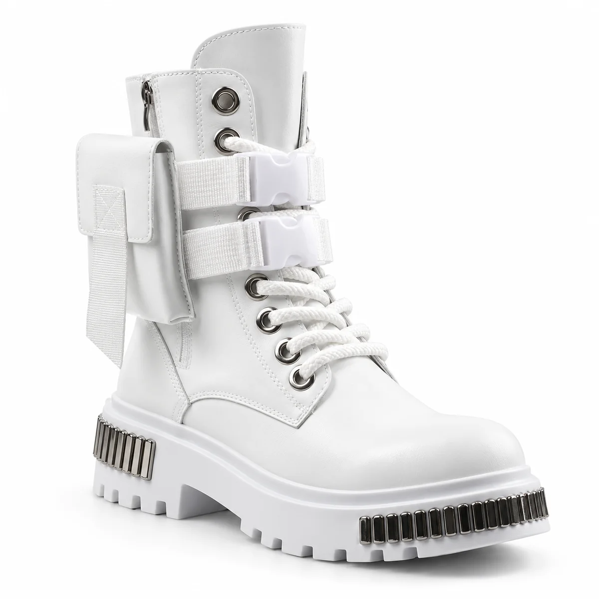Bottines homme blanches à lacets avec brides élégantes et pochette tendance
