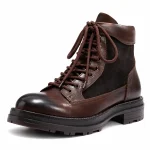 Bottines homme café en cuir avec empiècements et lacets élégantes