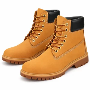 Bottines homme camel fourrées à lacets avec col noir pour homme élégant