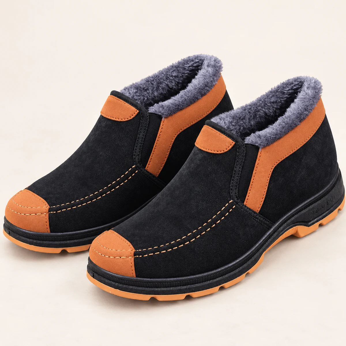 Bottines homme fourrées à enfiler avec détails camel élégantes et confortables