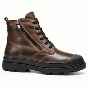 Bottines homme fourrées à lacets et zip latéral en cuir robuste