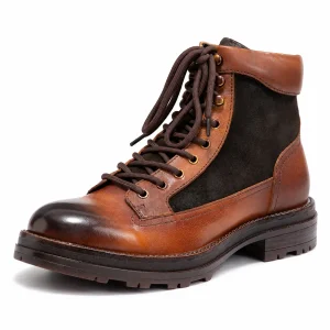 Bottines homme marron à empiècements et lacets en cuir élégant