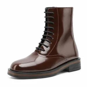 Bottines homme marron à lacets avec finition lisse élégantes en cuir