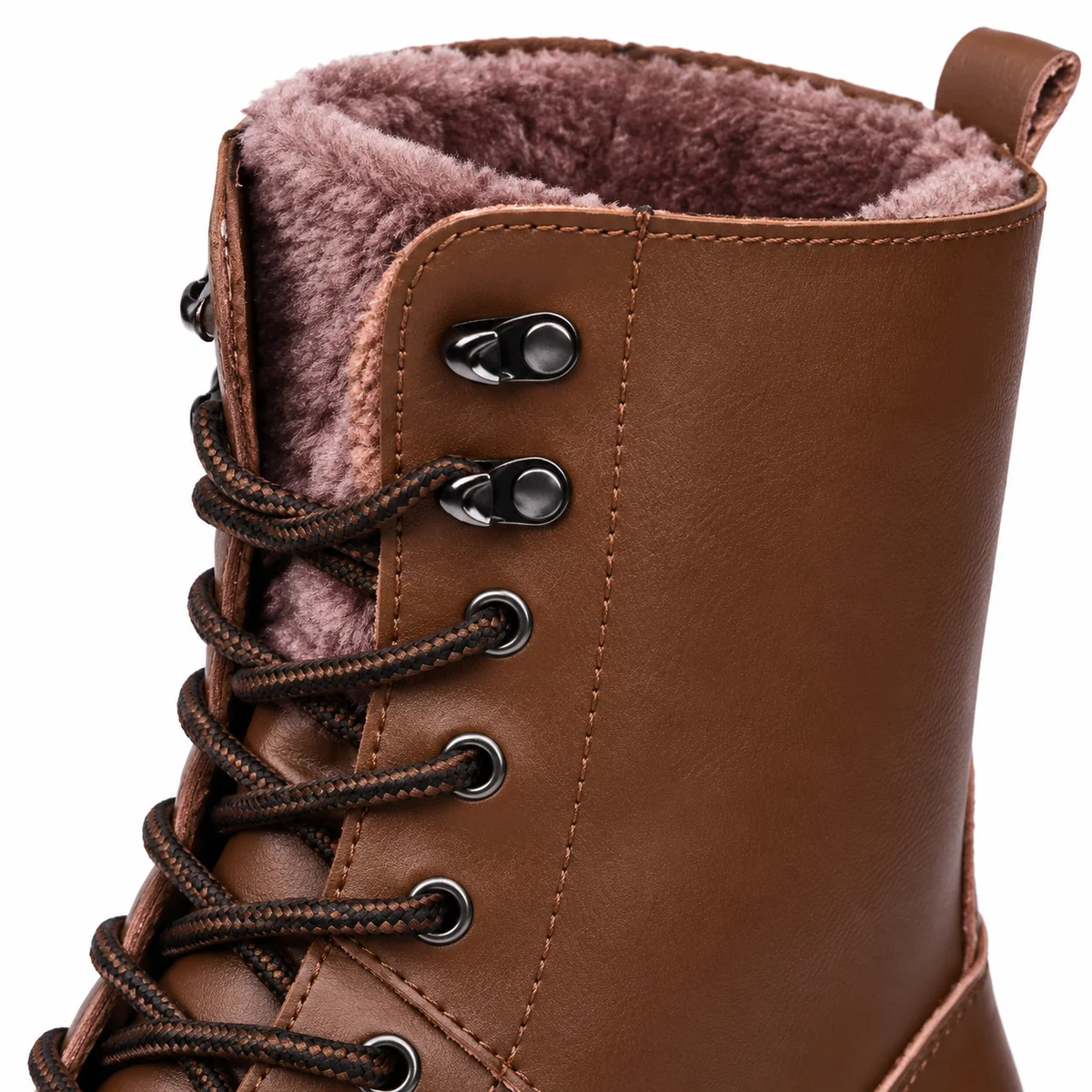 bottines homme marron fourrees a lacage montant et semelle noire detail