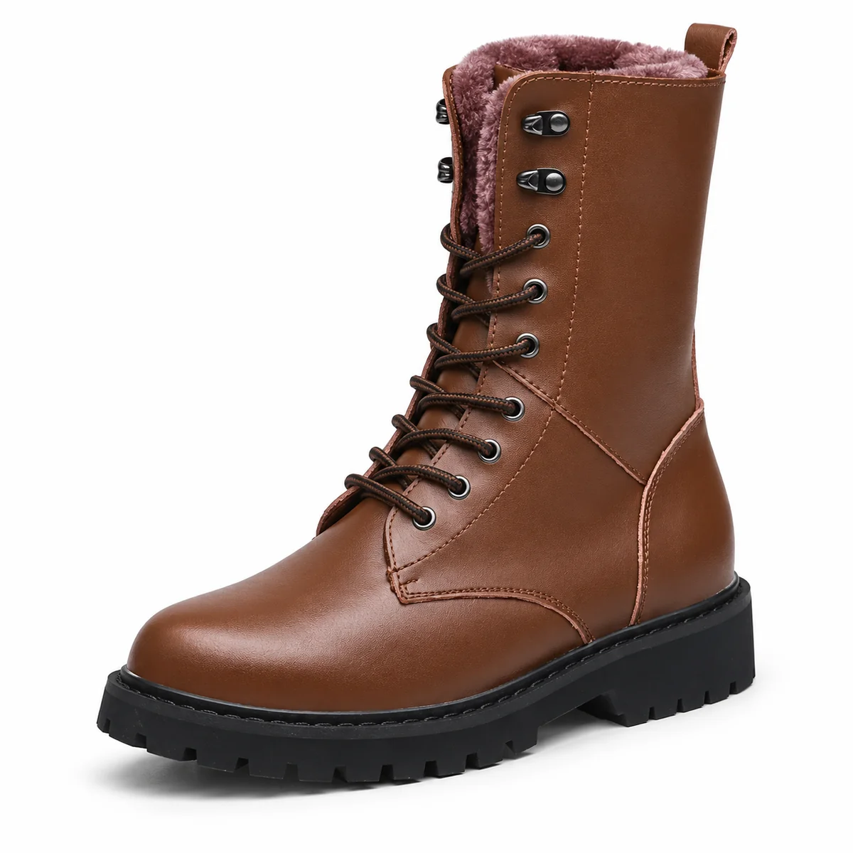 bottines homme marron fourrees a lacage montant et semelle noire vue principale