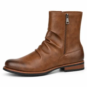 bottines homme marron plissees a zip vue de trois quarts sur fond blanc 44759