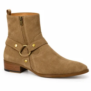 Bottines homme marron veloutées avec bride et anneau pour élégance masculine