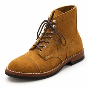 Bottines homme marron veloutées à lacets en cuir élégantes