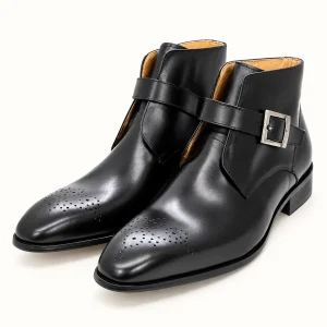 Bottines homme noires à boucle et bout fleuri — vue principale