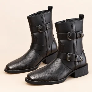 Bottines homme noires à boucles avec empeigne texturée