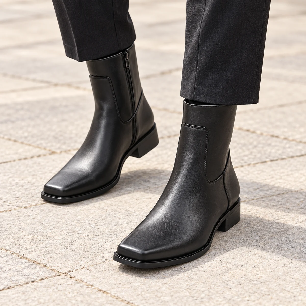 Chaussures homme noires à bout carré et fermeture éclair