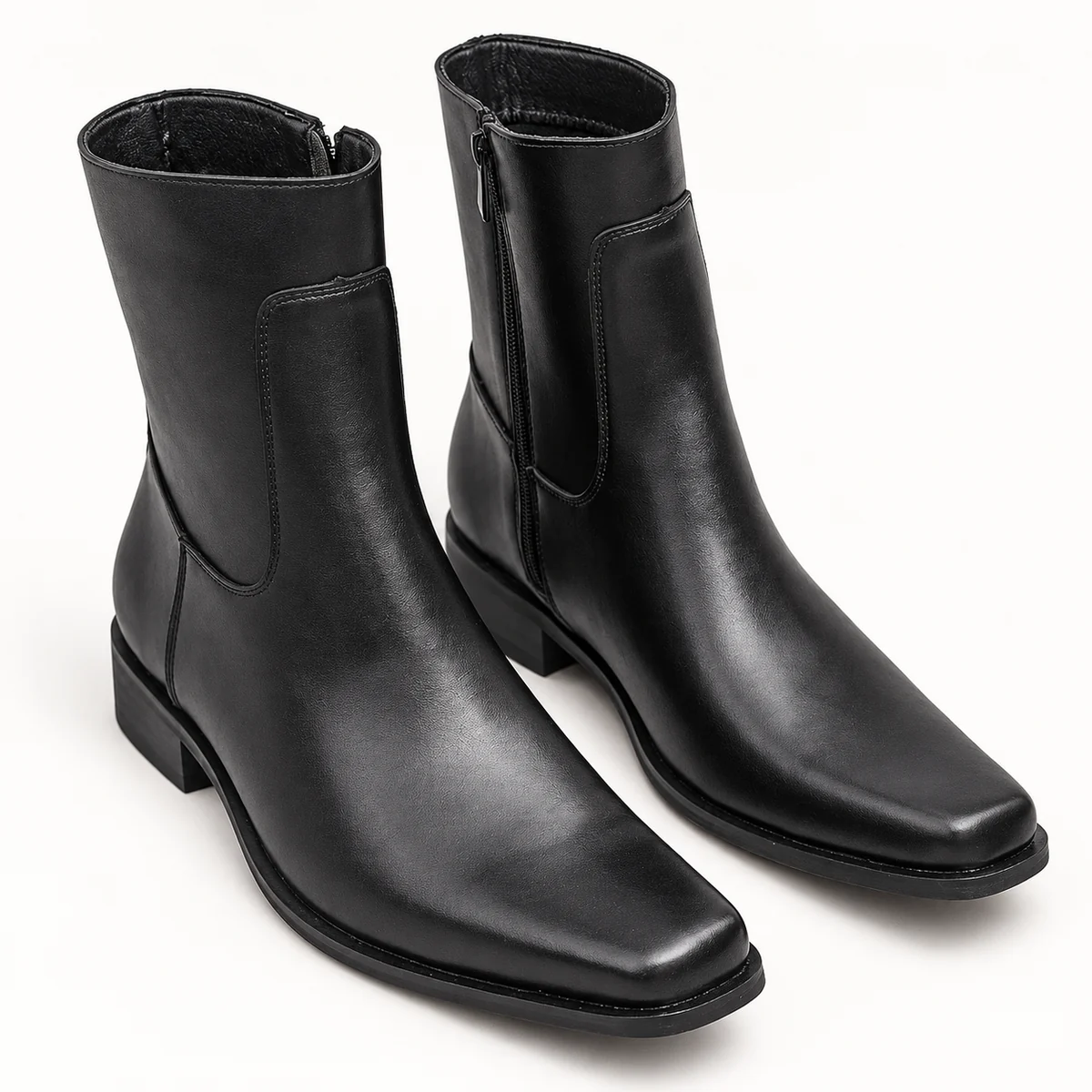 Chaussures homme noires à bout carré et fermeture éclair stylée