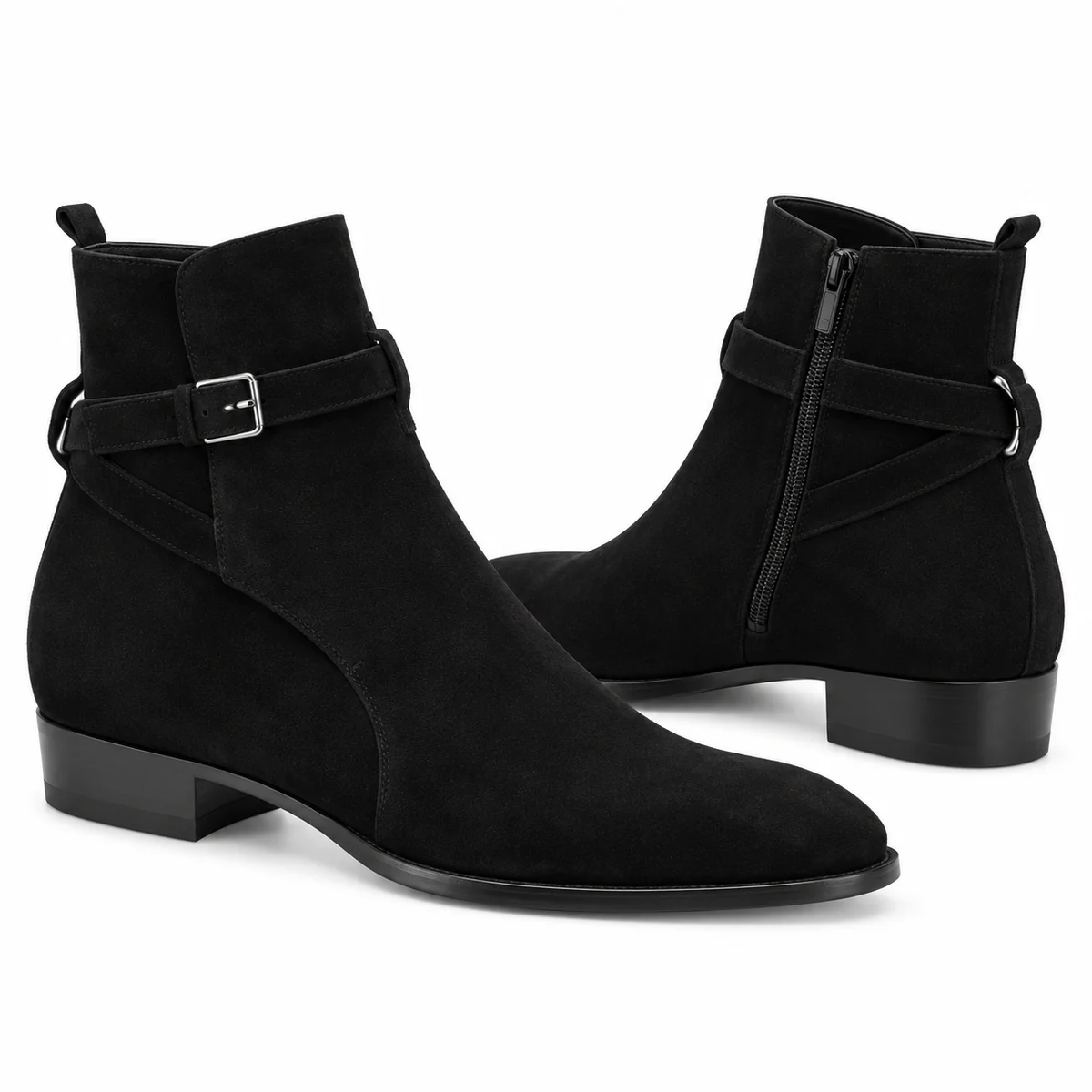 Chaussures homme à brides et talon bas en cuir noir pour toutes occasions