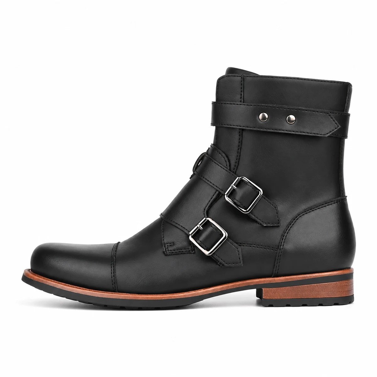 Chaussures homme noires à deux boucles et zip pour style moderne