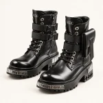 Bottines homme noires à trois brides et lacets vues de face