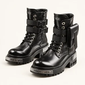 Bottines homme noires à trois brides et lacets vues de face