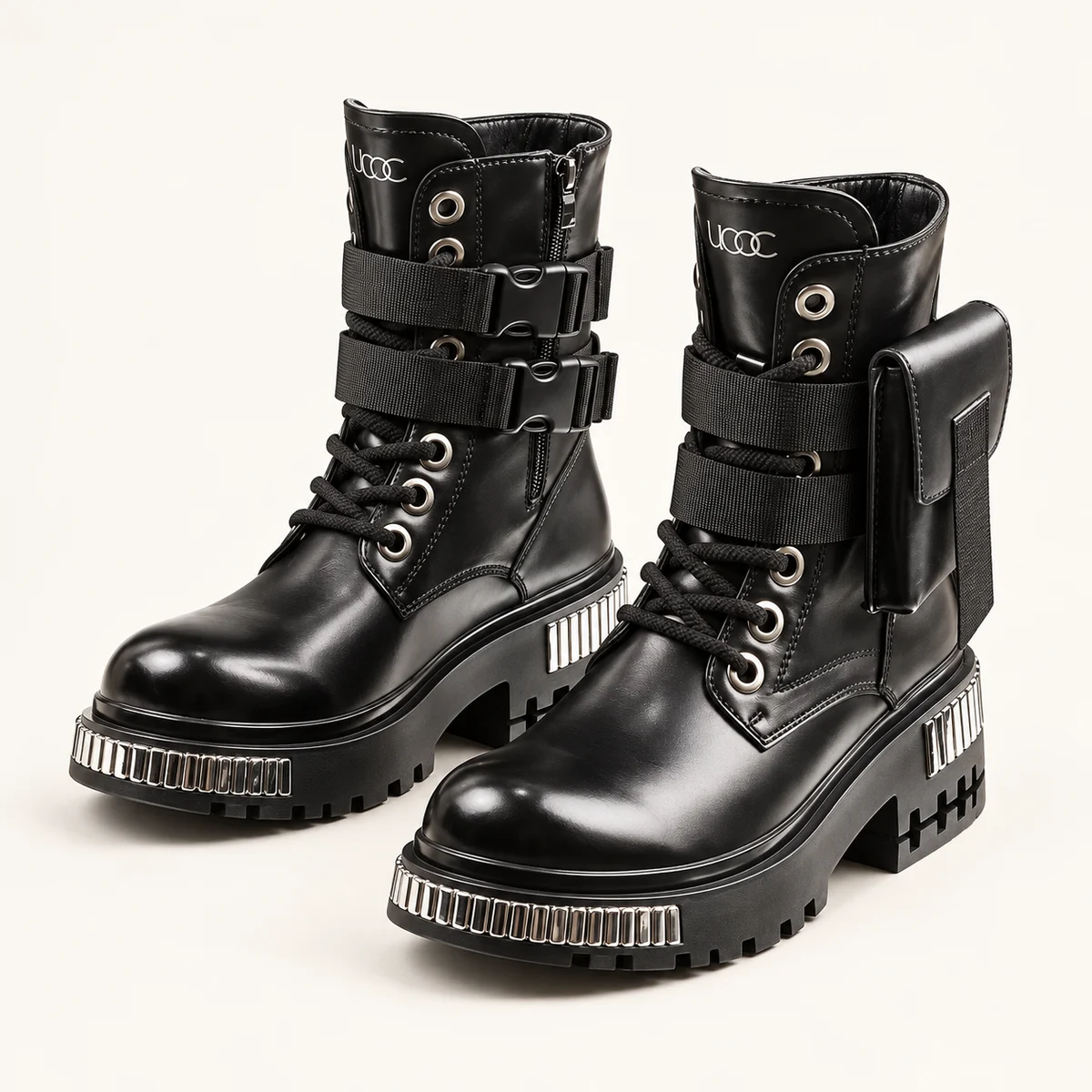 Bottines homme noires à trois brides et lacets vues de face