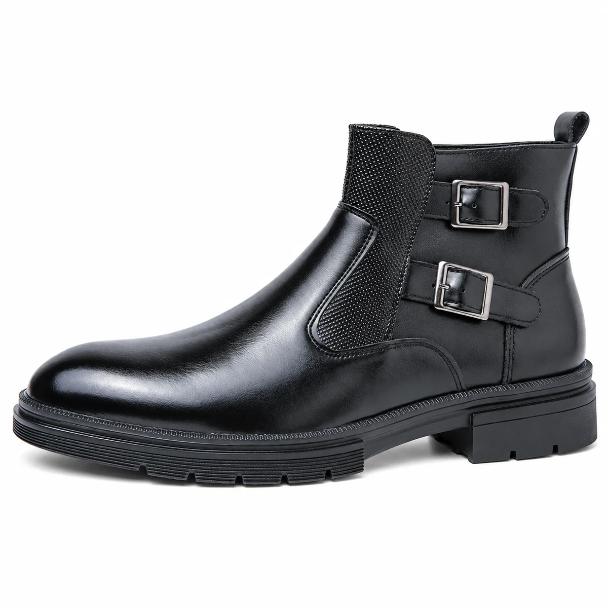 Bottines masculines noires avec détail boucle et talon bas pour un look chic