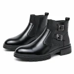 Bottines homme noires avec double boucle et talon bas en cuir élégant