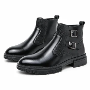 Bottines homme noires avec double boucle et talon bas en cuir élégant