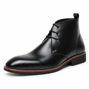 Bottines homme noires à lacets avec bordure bordeaux élégantes