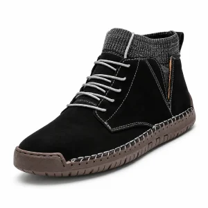 Bottines pour homme noires avec lacets et col en maille élégantes