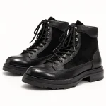 Bottines hommes noires à lacets avec panneaux veloutés élégantes