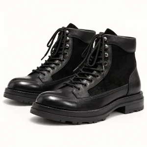 Bottines hommes noires à lacets avec panneaux veloutés élégantes