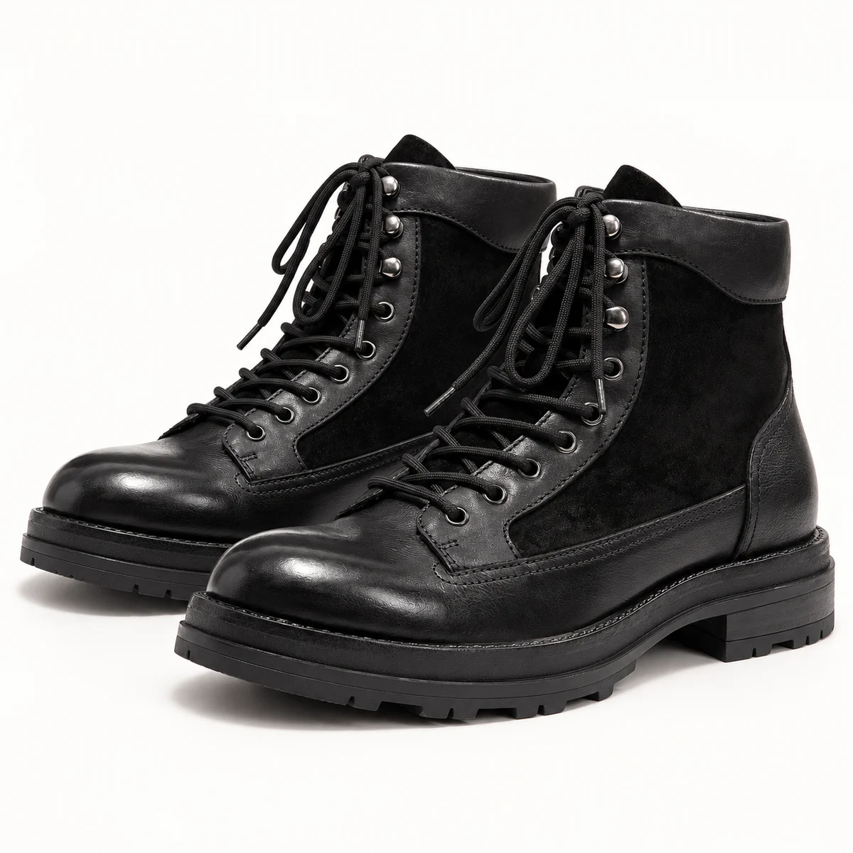 Bottines hommes noires à lacets avec panneaux veloutés élégantes
