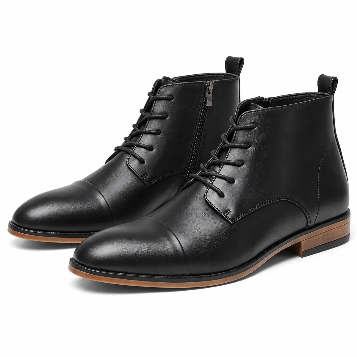 bottines homme noires a lacets et semelle a lisere brun vue complementaire