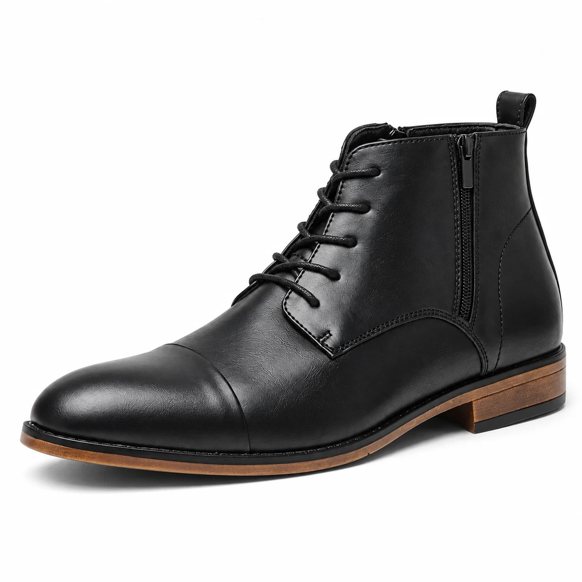 bottines homme noires a lacets et semelle a lisere brun vue principale