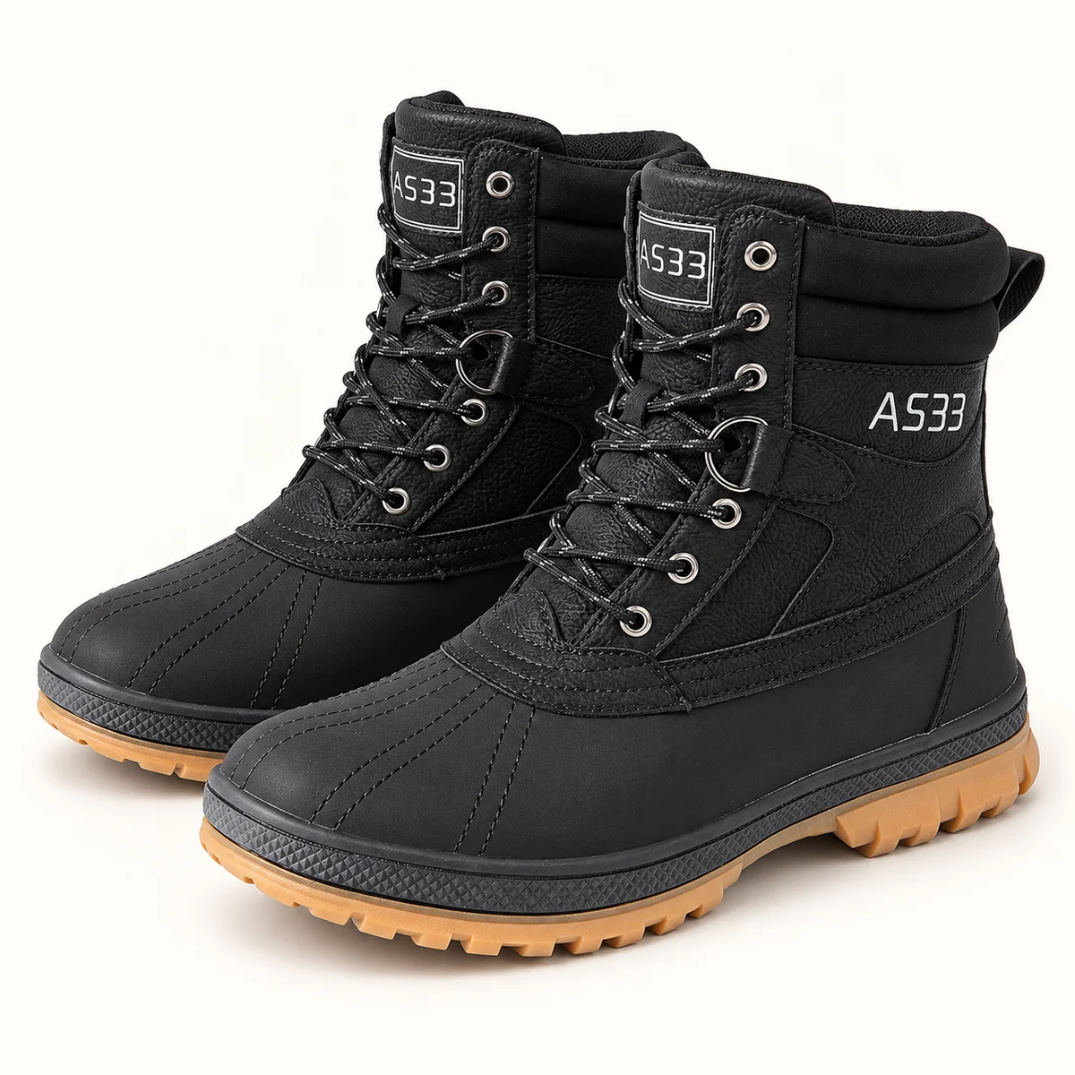 Bottines homme noires à lacets avec semelle marron élégantes