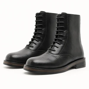 Bottines homme noires à lacets et talon bas en cuir élégantes