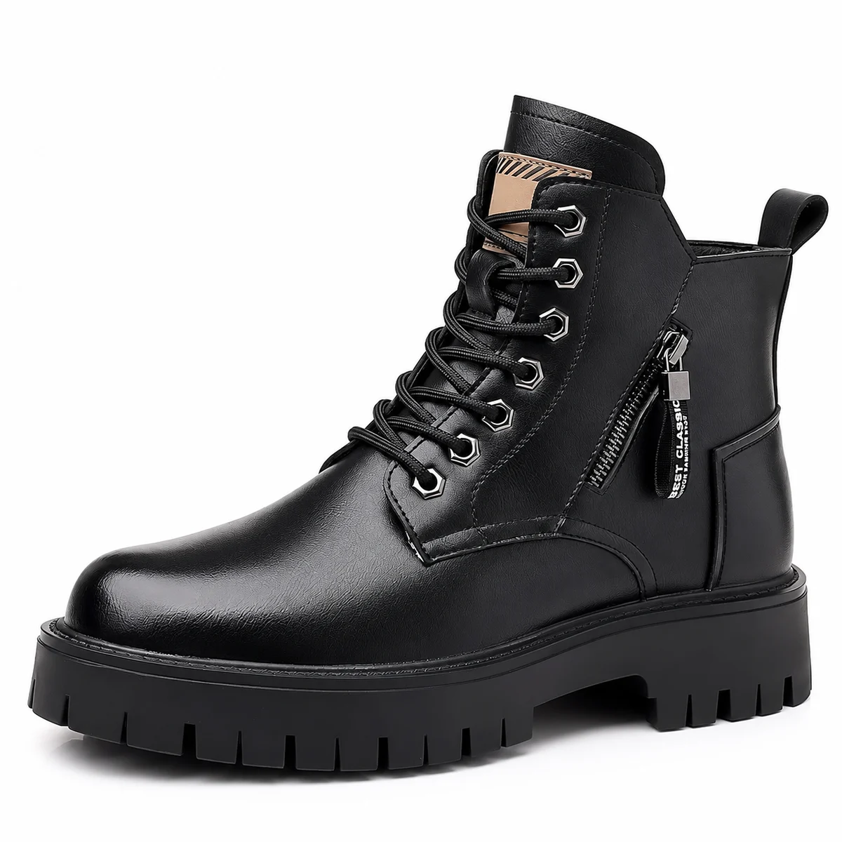 Bottines homme à lacets et zip décoratif en cuir noir pour mode masculine