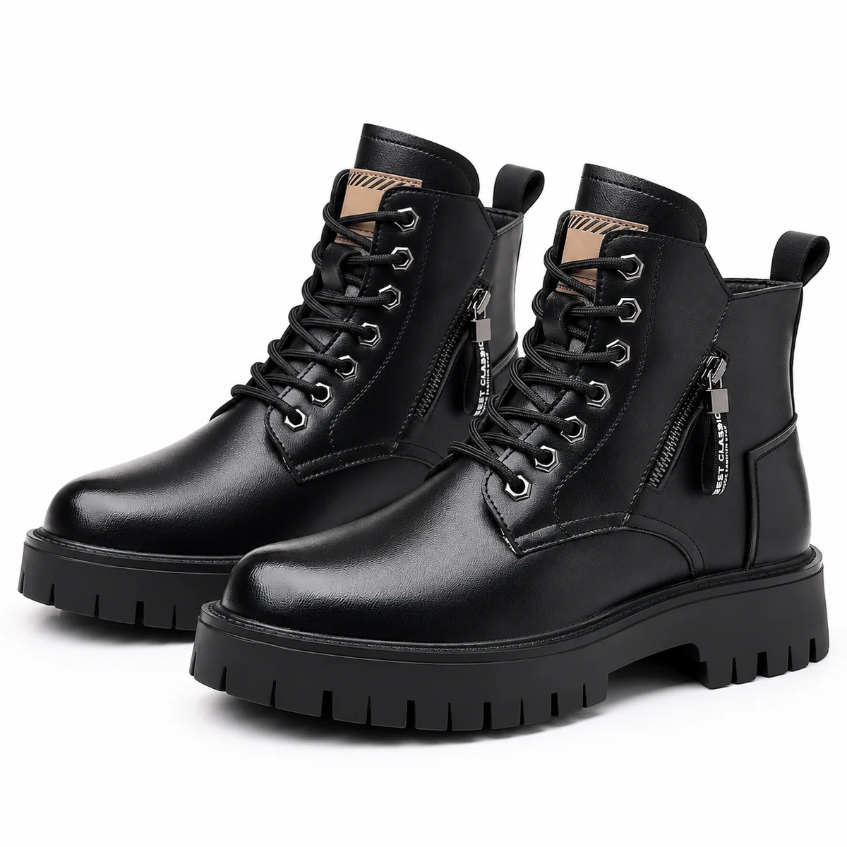Bottines homme noires à lacets avec zip décoratif pour style urbain